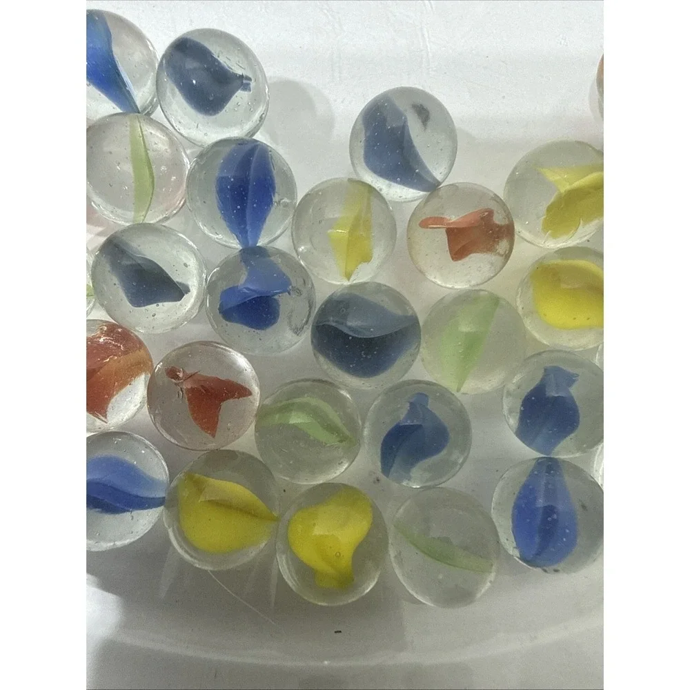 Banana Cats Eye Marble Peewee Mini Marble Mixed LOT of 57 Clear & Multi Colored